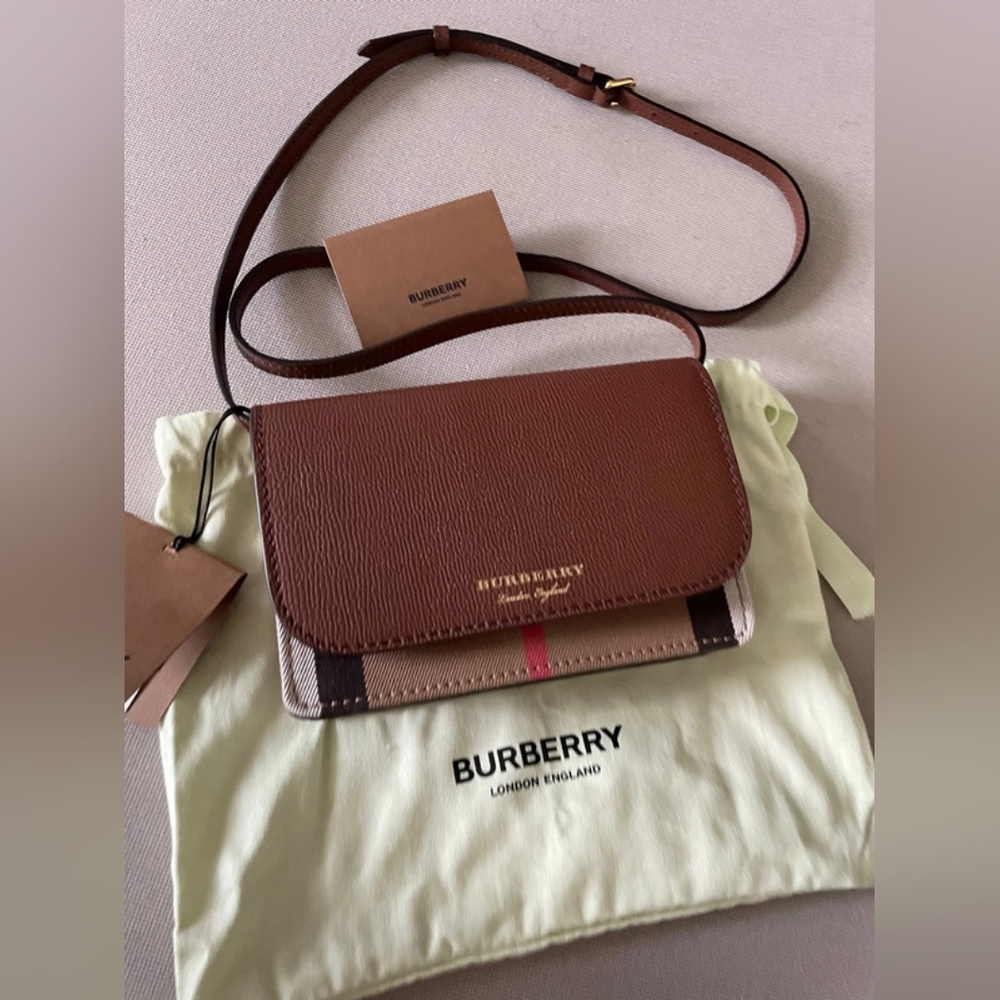 Burberry Hampshire Check Leather Crossbody Bag